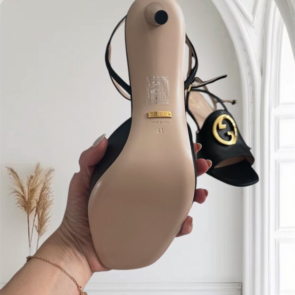 Gucci Blondie Logo High Heel Sandals Black Gold – Size 41 (New in Box) - Picture 4 of 7